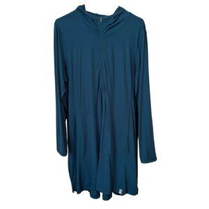 NWT L.L. Bean Womens Sunblock Cover-Up Hooded Tunic Dpwater Blue Nylon Blend XL